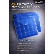 KarmaOfis 3’lü Premium A4 Mavi Çıtçıtlı Zarf Dosya – Şeffaf Pvc Evrak Saklama Dosyası