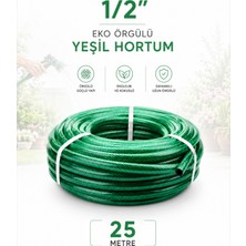 Beylini 1/2" 25 Metre Örgülü Bahçe Hortumu Balkon Bahçe Sulama Temizlik Araç Yıkama Su Hortumu Dolanmaz Kırılmaz Yeşil