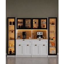 Midoser Nero Quad Modüler Kahve Köşesi ve Kiler Dolabı Takımı Alüminyum Çerçeveli Cam Kapaklı LED Aydınlatmalı 190 x 240 cm