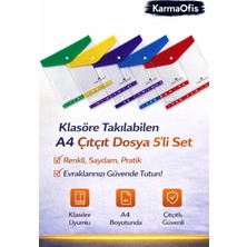Faber-Castell Klasöre Takılabilen A4 Çıtçıt Dosya 5’li Set | Renkli, Saydam, Delikli & Güvenli Dosyalama