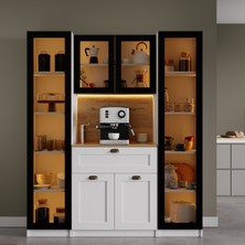 Midoser Nero Duo Kahve Köşesi ve Kiler Dolabı Alüminyum Çerçeveli Cam Kapaklı LED Aydınlatmalı 190 x 160 cm