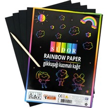 Südor Rainbow Sihirli Gökkuşağı Kazımalı Siyah Kağıt 10'lu A4 Kağıt - 1 Adet Kazıma Kalemi Hediyeli