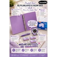 KarmaOfis Pastel Lila Seri A5 Planlayıcı ve Yazım Seti – 4 Halkalı Klasör, Versatil Kalem, Silgi ve Şeffaf Dosya