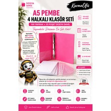 KarmaOfis A5 Pembe 4 Halkalı Klasör Seti 100 Yaprak 80 gr Kağıt + 25 Poşet Dosya Yerli Üretim