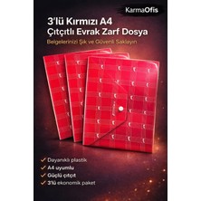 KarmaOfis 3’lü Kırmızı A4 Çıtçıtlı Evrak Zarf Dosya – Dayanıklı Plastik Belge Saklama Dosyası