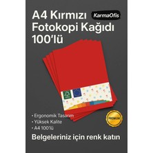 KarmaOfis Kırmızı Renk A4 Fotokopi Kağıdı 100'LÜ | Yüksek Kalite