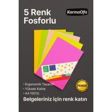 KarmaOfis 5 Renk Fosforlu A4 Fotokopi Kağıdı 100'LÜ | Yüksek Kalite