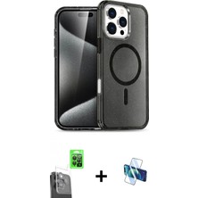 Marsilyan™- iPhone 16 Pro Kılıf Nova Asil Prime - Siyah 3D Antistatik Seramik Nano Ekran Koruyucu + Raze Metal Kamera Lens - Sh
