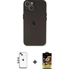 Marsilyan™- iPhone 14 Kılıf Yadigar Yansıma Serisi - Siyah Buffer Cam Ekran Koruyucu + Shine Kamera Lens - Mı