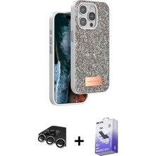 Marsilyan™- iPhone 14 Pro Max Kılıf Vadi Klasik Serisi - Siyah Bilvis 5in1 5d Magic Hayalet Cam Ekran Koruyucu + Raze Metal Kamera Lens - Gs
