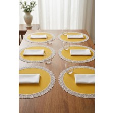Rona Home Lüks Sarı Güpürlü Supla Takımı Amerikan Servis Çeyizlik Şık Sofra Sunum Set 6'lı