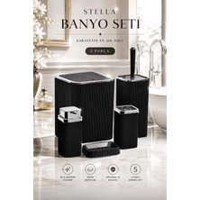 Okyanus Home Stella Siyah Kromlu Çizgili Kare 5'li Banyo Seti