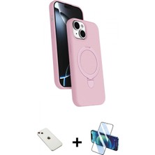 Marsilyan™- iPhone 14 Kılıf Iz Işık Koleksiyonu - Siyah 3D Antistatik Cam Ekran Koruyucu + Diamond Kamera Lens - Pe