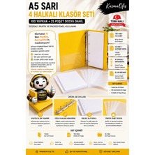 KarmaOfis A5 Sarı 4 Halkalı Klasör Seti 100 Yaprak 80 gr Kağıt + 25 Poşet Dosya Yerli Üretim