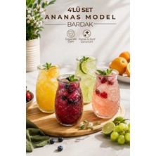 Nandy Home 4’lü Set Ananas Desenli Cam Bardak Meşrubat ve Soğuk Içecek Bardağı Seti