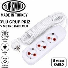 Amiral Marka 5 Metre Kablolu Topraklı Ara Kablosu  Uzatmalı Seyyar 3lü Grup Priz