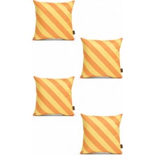 Mefaks Tekstil Çapraz Çizgili Babyface Kırlent Kılıfı 45X45 cm 4'lü Set Gizli Fermuarlı Turuncu-Sarı