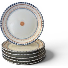 Tureks Pottery Dijital Desen 6\'lı Pasta Tabak 19CM
