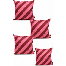 Mefaks Tekstil Çapraz Çizgili Babyface Kırlent Kılıfı 45X45 cm 4'lü Set Gizli Fermuarlı Bordo