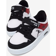 Tonny Black Çocuk Unisex Siyah Beyaz Kırmızı Kauçuk Taban Cırtlı Işıklı Sneaker