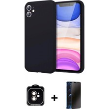 Marsilyan™- iPhone 11 Kılıf Kozmos Yansıma Özel Seri - Siyah 3D Antistatik Hayalet Cam Ekran Koruyucu + Pvd Metal Kamera Lens - Tu