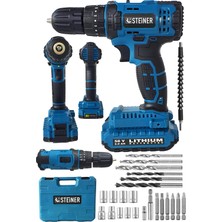 Steiner Alman 58 V 5 Ah Darbeli Lityum Çift Akülü Sjs Metal Şanzıman Şarjlı Vidalama Matkap 24 Pcs Set