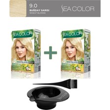 Sea Color 2'li Natural Effect Set Boya Amonyaksız 9.0 Buğday Sarısı, Boya Tası ve Fırça Hediye!
