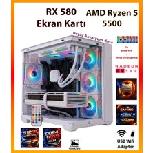 Comloji Ga Esp Pro Beyaz Sistem RX580 8GB + Ryzen 5 5500 16GB Ram 512GB SSD + Sıvı Soğutucu Akvaryum Kasa Full Rgb Beyaz Oyuncu Bilgisayarı