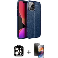 Marsilyan™- iPhone 15 Pro Max Kılıf Doruk Klasik Özel Seri - Siyah 3D Antistatik Mat Seramik Nano Ekran Koruyucu + Pvd Metal Kamera Lens - Tu