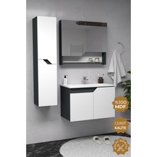 Teta Home Napoli 80 cm MDF Banyo Dolabı Seti Yavaş Kapanan Kapaklı Antrasit Beyaz Tasarım