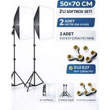 Rabsev 50x70cm Softbox İkili Set 3 Duylu Adaptörlü 200cm Ayaklı Ürün ve Video Çekim Işığı