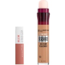 Die Grup Maybelline New York Instant Anti Age Eraser Kapatıcı 02 Nude & Mini Super Stay Matte Ink Likit Mat Ruj 65 Seductress Makyaj Seti