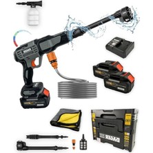 Die Grup Aqua Force 21V Kömürsüz Şarjlı Yüksek Basınçlı Yıkama Makinesi Seti | Çift 4.0 Ah Akü + Köpük Haznesi + Mikrofiber Havlu | 70 Bar
