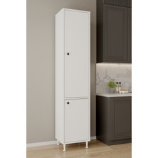 Aeka AE-2028 Soft Beyaz/Beyaz 2 Kapaklı Raflı Dar Yüksek Boy Banyo Çok Bölmeli Depolama Dolabı 40X180 cm Çok Amaçlı Dolap
