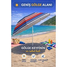Hak-İş Oyuncak Kırmızı-Lacivert Çizgili 170 cm Ayarlanabilir Polyester Ekose Kumaş Plaj Şemsiyesi