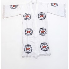 Orbit Müslin Kimono Bornoz, Saçaklı Plaj Elbisesi, Yazlık Sabahlık, Hafif Kurulanma Örtüsü, Spa Hamam Havuz ve Tatil Kullanımı