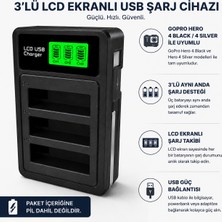 CoverZone Gopro Hero 4 Black Hero 4 Silver ile Uyumlu 3 Slot LCD Ekranlı USB Batarya Şarj Cihazı AHDBT-401 Uyumlu Aksiyon Kamera Pil Şarj Ünitesi | GO401