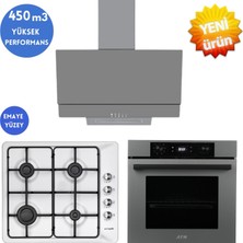 Eminçelik ve Afm Tech Marka/ Plux Antrasit-Gri  Ankastre Set (31 221  Beyaz Emaye +FM7710 + FM3407)