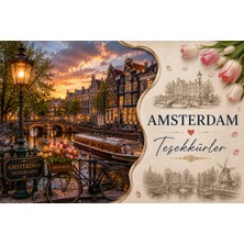 Papelia Amsterdam Temalı Teşekkür Kartı | 200 gr Mat Fotoğraf Kağıdı | Ultra Gerçekçi Baskı | Hediyelik Paket ve Sipariş Teşekkür Kartı