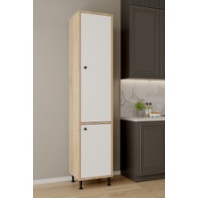 Aeka AE-2028 Soft Sonomo/Beyaz  2 Kapaklı Raflı Dar Yüksek Boy Banyo Çok Bölmeli Depolama Dolabı 40X180 cm Çok Amaçlı Dolap