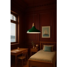 UltraMint Yeşil Metal Avize Ahşap Detaylı Retro E27 Büyük Modern Işıklandırma