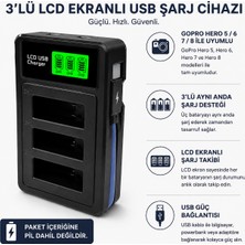 CoverZone Gopro Hero 5 Hero 6 Hero 7 Hero 8 ile Uyumlu 3 Slot LCD Ekranlı USB Batarya Şarj Cihazı AHDBT-501 AHDBT-801 Uyumlu Aksiyon Kamera Pil Şarj Ünitesi | GO501