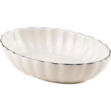 Kütahya Porselen Bone Luz Form Oval Kayık Tabak Platin File 15CM Tekli