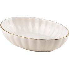 Kütahya Porselen Bone Luz Form Oval Kayık Tabak Altın File 15CM Tekli