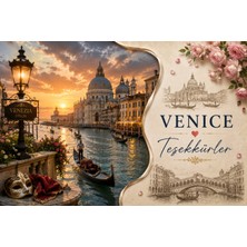 Papelia Venice Temalı Teşekkür Kartı | 200 gr Mat Fotoğraf Kağıdı | Ultra Gerçekçi Baskı | Hediyelik Paket ve Sipariş Teşekkür Kartı
