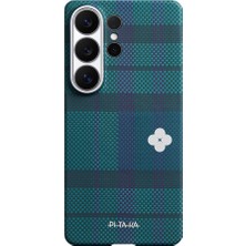 Galaxy S26 Ultra Uyumlu Kılıf M-Safe Özellikli Aramid Fiber Pitaka Flora In Grid Serisi Kapak Mavi