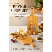 Penthouse 2 Bıçaklı Bambu Peynir Sunum Tahtası 40X15,5 cm | Peynir Kesme ve Servis Seti | Doğal Ahşap Sunum Tahtası