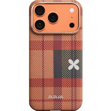 iPhone 17 Pro Kılıf M-Safe Şarj Özellikli Aramid Fiber Pitaka Flora In Grid Serisi Kapak Kahverengi