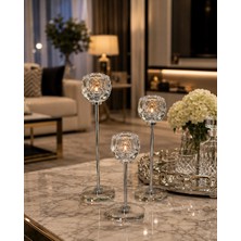 Şahane Home 3 Lü Kristal Gül Şamdan-Gümüş