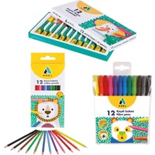 Adel 12'li Pastel Boya Kuru Boya ve Keçeli Kalem İçeren Okul Öğrenci Kırtasiye Seti